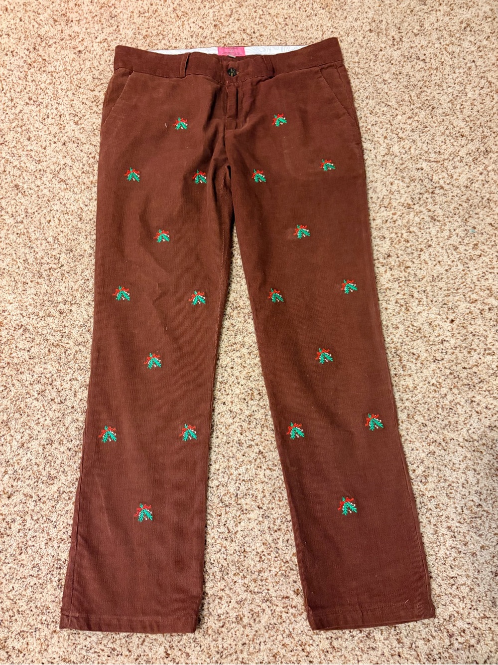 Castaway Nantucket Brown Corduroy Pants with mistletoe